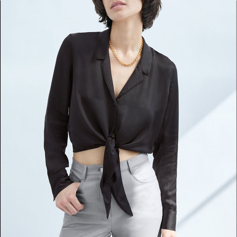 ARITZIA WILFRED SILK BUTTON UP Blouse WITH TIE
